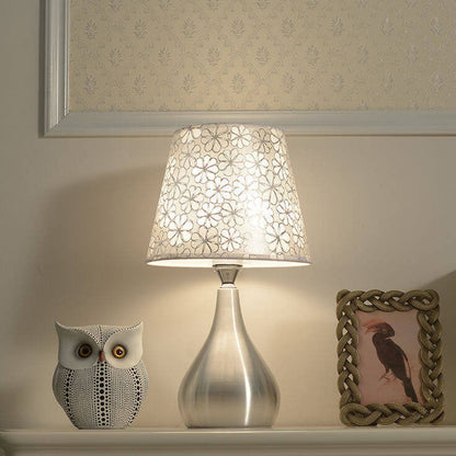 Simple Fabric Lampshade Silver Base 1-Light Table Lamp