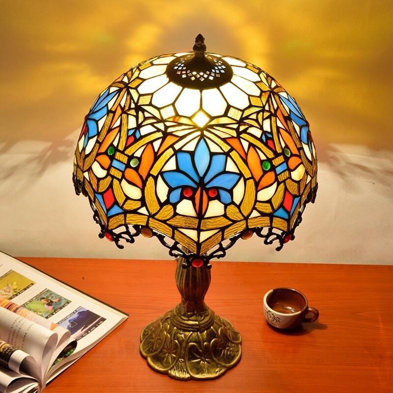 Tiffany Stained Glass European Flower 1-Light Table Lamp