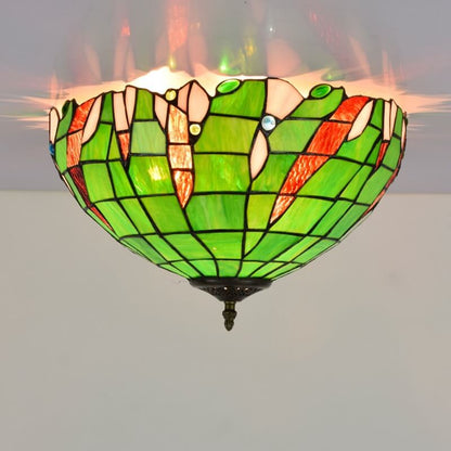 Tiffany Green Stained Glass Semi-Circular 3-Light Flush Mount Ceiling Light
