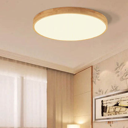 Nordic Solid Wood Round Ultra-Thin LED Flush Mount Ceiling Light