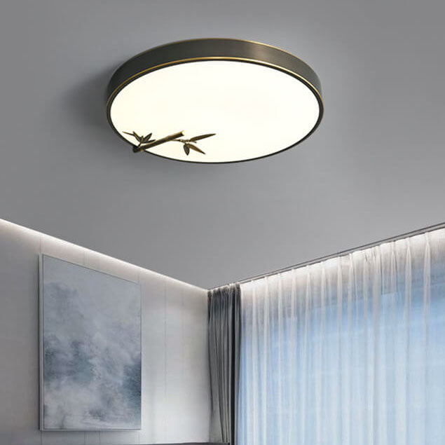 Modern Round Bamboo Pattern LED Flush Mount Ceiling Light