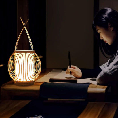 Modern Bamboo Weaving Globe 1-Light Table Lamp