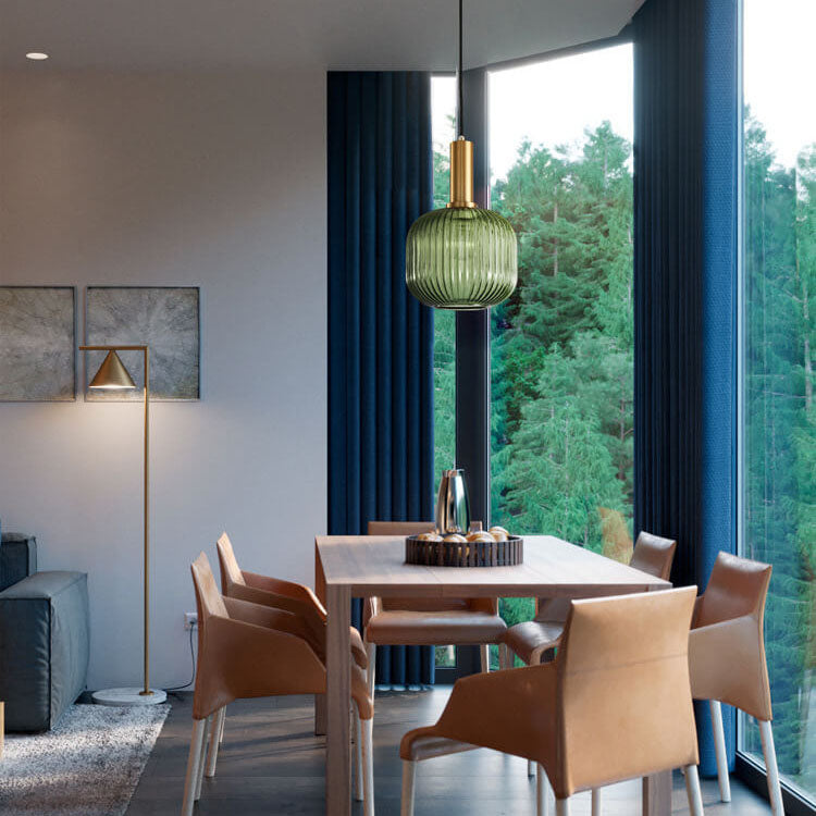 Minimalist Striped Glass Lantern 1-Light Pendant Light