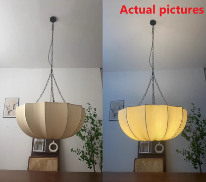 Traditional French Petal Semicircular Fabric Lampshade Iron 3/5 - Light Chandelier For Dining Room