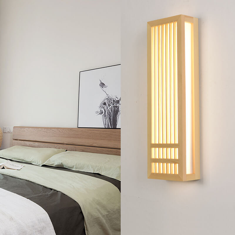 Simple Solid Wood Rectangular 1-Light Japanese Wall Sconce Lamp