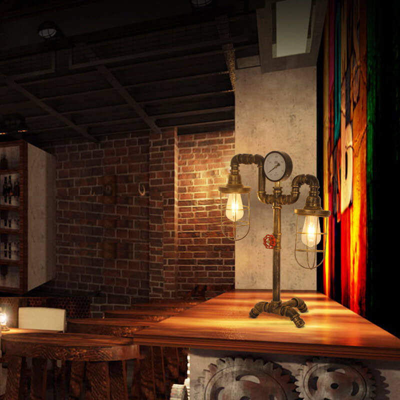 Industrial Vintage Wrought Iron Water Pipe 2-Light Table Lamp