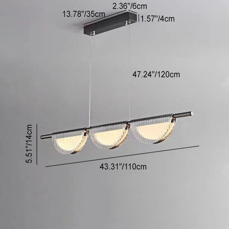 現代的なシンプルさを備えたガラスアクリル製半円形シェードLEDアイランドライトシャンデリア（リビングルーム用）