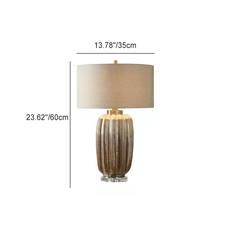 Traditional Vintage Column Ceramic Fabric 1-Light Table Lamp For Living Room