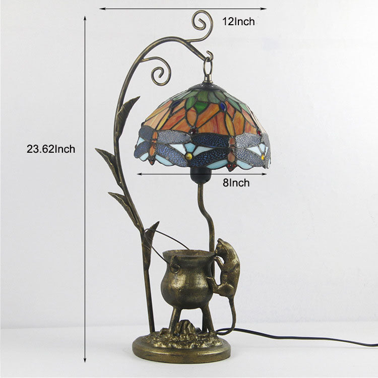 Vintage Tiffany Dome Stained Glass Mouse Base 1-Light Table Lamp