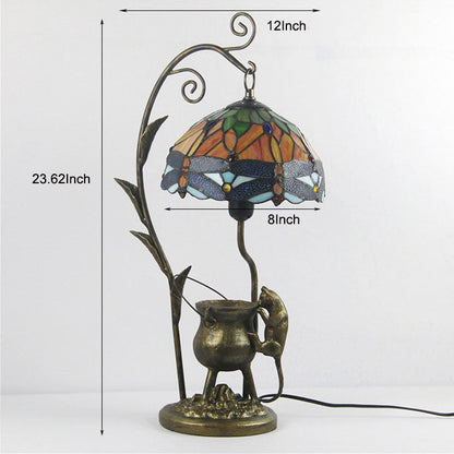 Vintage Tiffany Dome Stained Glass Mouse Base 1-Light Table Lamp