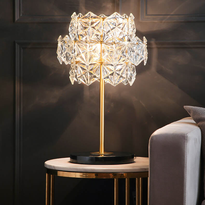 Modern Snowflake Glass Shade 2-Light Marble Base Table Lamp