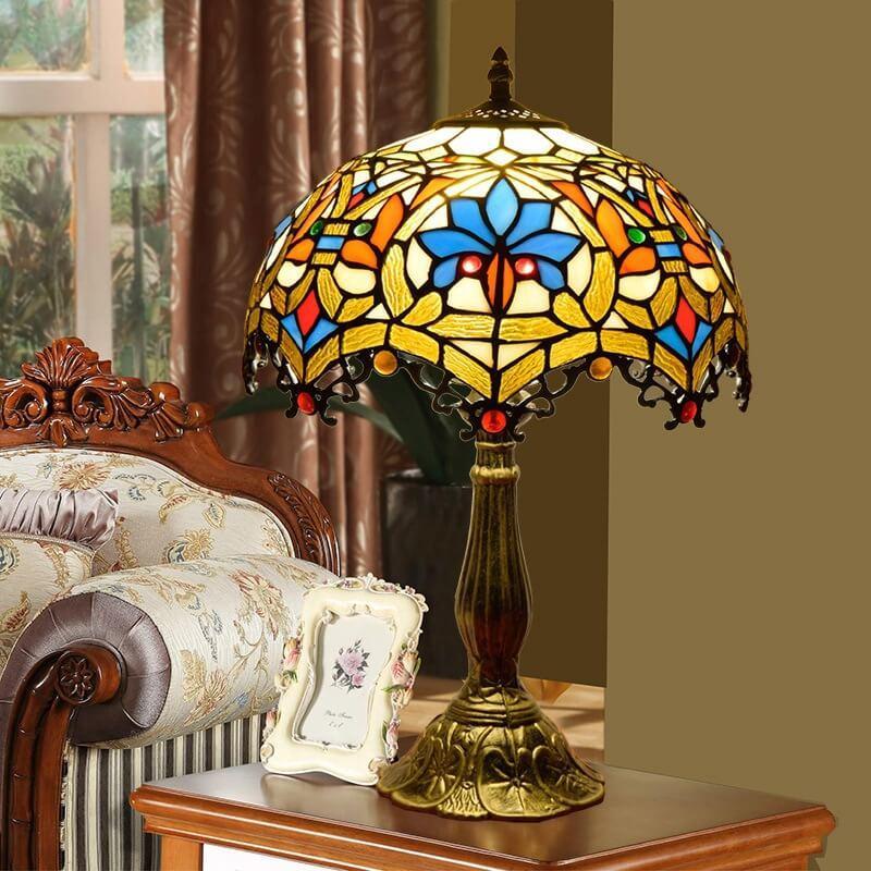 Tiffany Stained Glass European Flower 1-Light Table Lamp