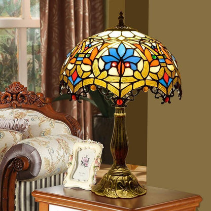 Tiffany Stained Glass European Flower 1-Light Table Lamp