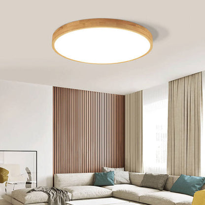 Nordic Solid Wood Round Ultra-Thin LED Flush Mount Ceiling Light