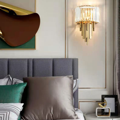 Modern Luxury Crystal Columnar 2-Light Wall Sconce Lamp