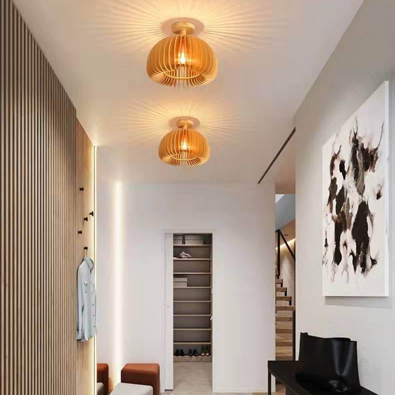 مصباح سقف LED شبه مسطح بتصميم قرع خشبي بسيط، مزود بمصباح واحد 