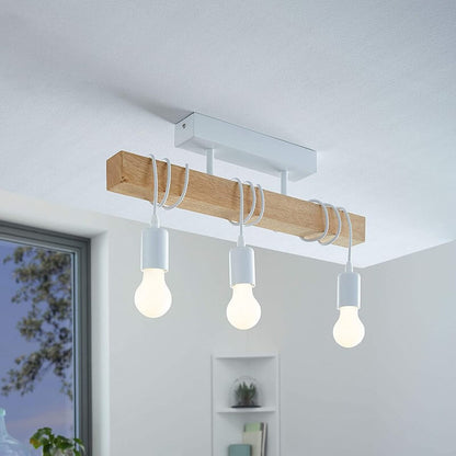 Industrial Vintage Wooden Linear 3-Light Semi-Flush Mount Ceiling Light
