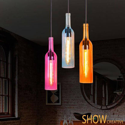 Antique Glass Wine Bottle 1-Light Pendant Light