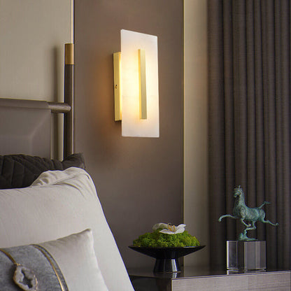 Luxury Chinese Marble Square Brass 1-Light LED Wall Sconce Lamp