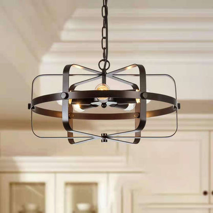 Industrial Vintage Iron Drum Shape Round 5-Light Chandelier