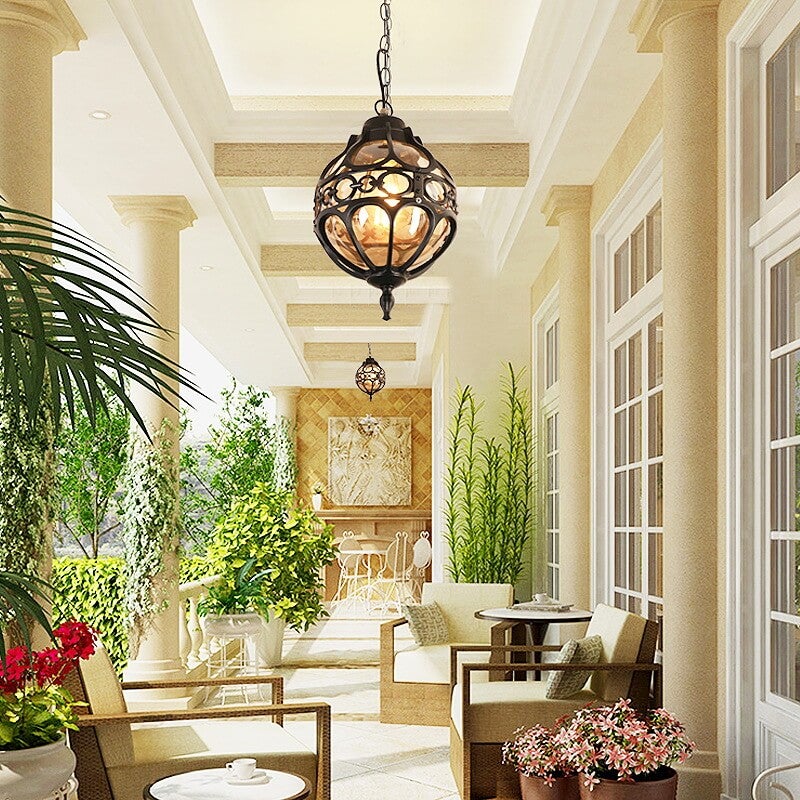 Retro Industrial Globe Shape 1-Light Outdoor Waterproof Pendant Light