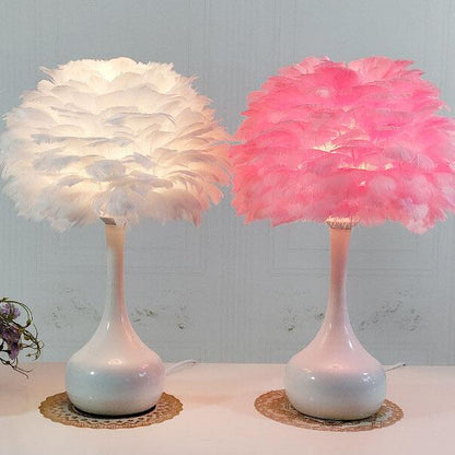 Modern Feather 1-Light Globe Teardrop Base Table Lamp