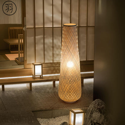 Modern Bamboo Weaving Column 1-Light LED Standing Floor Lamp