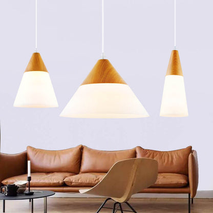 Nordic Wood Grain Glass Cone Shaped 1-Light Pendant Light