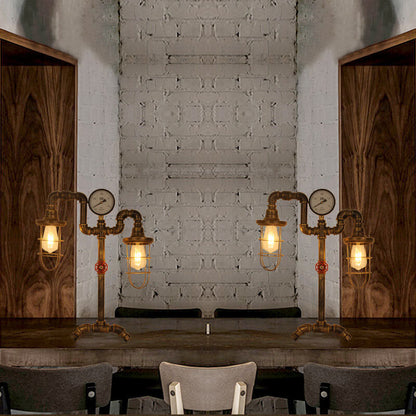 Industrial Vintage Wrought Iron Water Pipe 2-Light Table Lamp