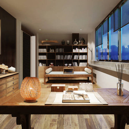 Modern Bamboo Weaving Round 1-Light Decorative Table Lamp