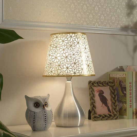 Simple Fabric Lampshade Silver Base 1-Light Table Lamp