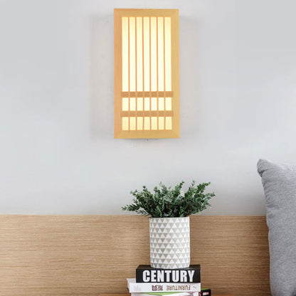 Simple Solid Wood Rectangular 1-Light Japanese Wall Sconce Lamp