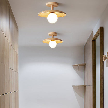 Nordic Creative Wooden Dome 1-Light Semi-Flush Mount Ceiling Light