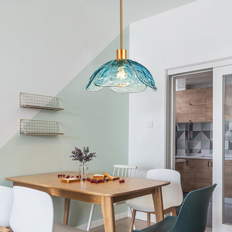 Modern Flower Petal Stained Glass 1-Light Pendant Light