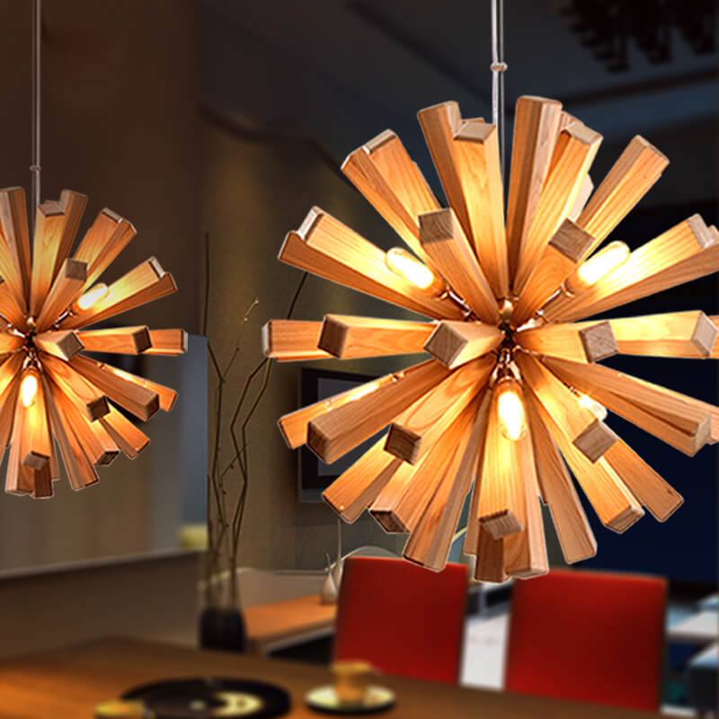 ثريا خشبية بتصميم كرة الهندباء الإبداعية مزودة بـ 10 مصابيح LED 