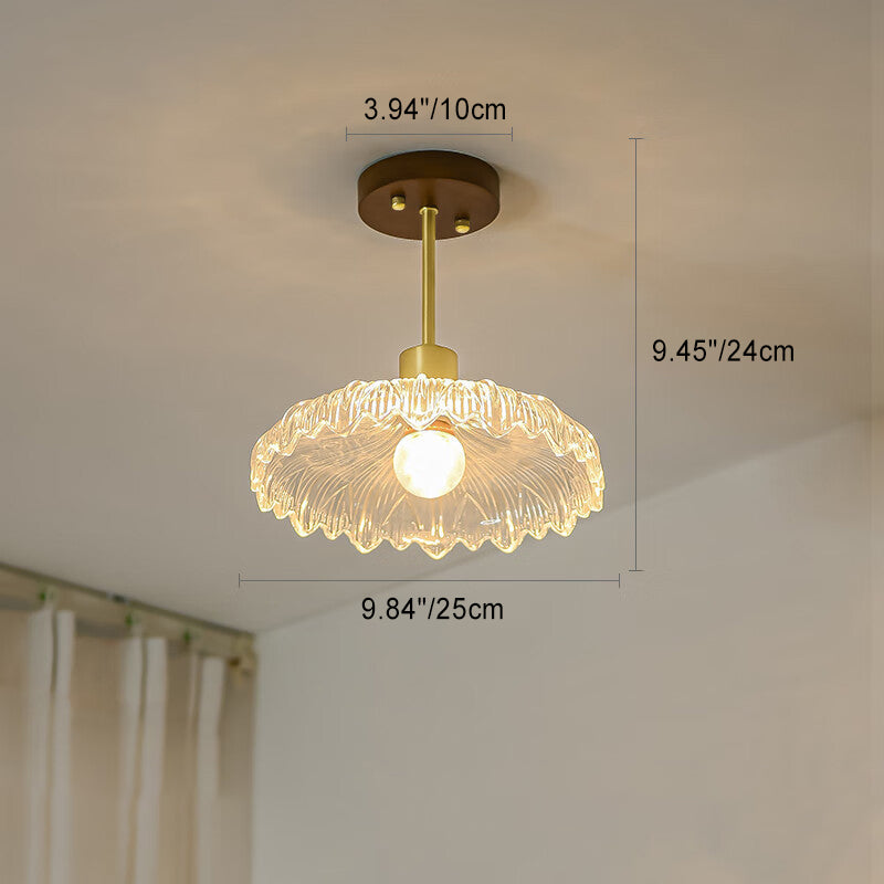 Contemporary Luxury Flower Copper Glass 1-Light Semi-Flush Mount Ceiling Light For Hallway