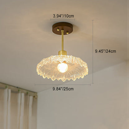 Contemporary Luxury Flower Copper Glass 1-Light Semi-Flush Mount Ceiling Light For Hallway