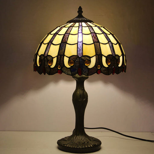 Vintage Tiffany Stained Glass Shade 1-Light Table Lamp
