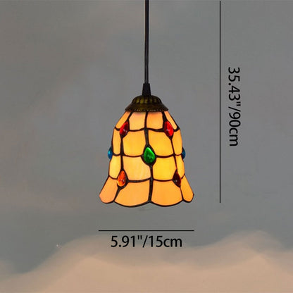 Traditional Tiffany Stained Glass Tulip Shade Iron 1-Light Pendant Light For Living Room