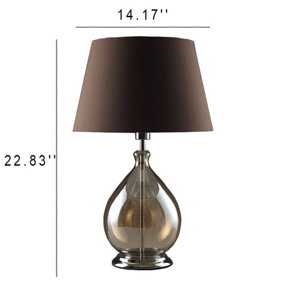 Modern Cognac Fabric Shade Glass Base 1-Light Table Lamp