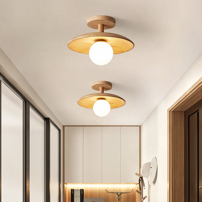 Nordic Creative Wooden Dome 1-Light Semi-Flush Mount Ceiling Light