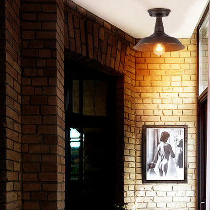 Industrial Retro Iron Barn 1-Light Semi-Flush Mount Ceiling Light