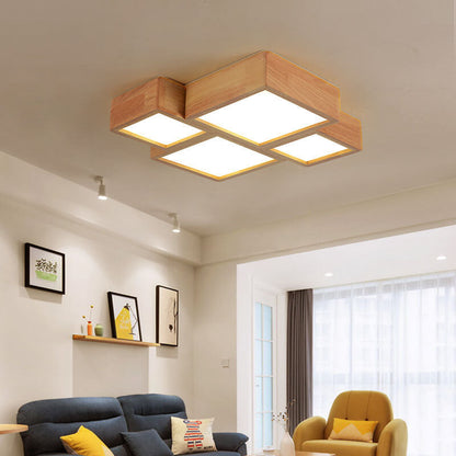 Nordic Solid Wood Square LED Flush Mount Ceiling Light