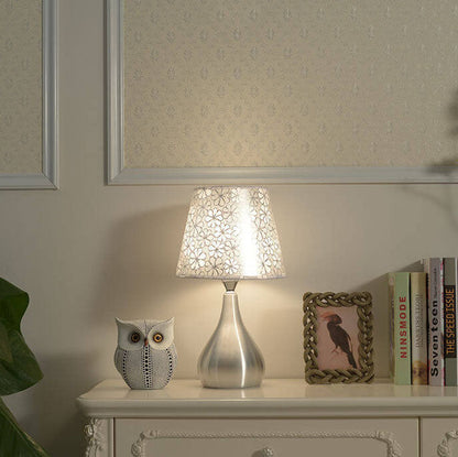 Simple Fabric Lampshade Silver Base 1-Light Table Lamp