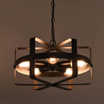 Industrial Vintage Iron Drum Shape Round 5-Light Chandelier