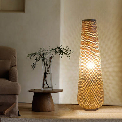 Modern Bamboo Weaving Column 1-Light LED Standing Floor Lamp