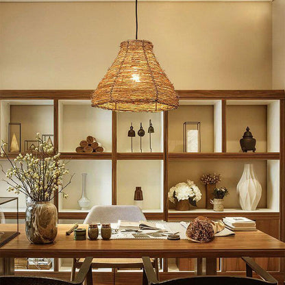 Retro Rattan Weaving Dome 1-Light Pendant Light
