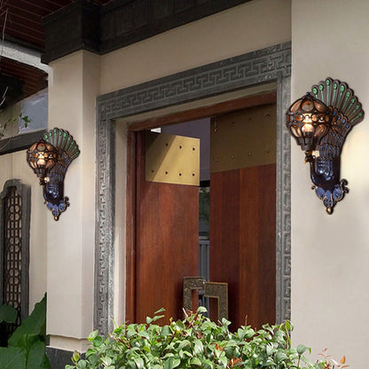 مصباح حائط خارجي مقاوم للماء بضوء واحد على شكل طاووس أوروبي عتيق 