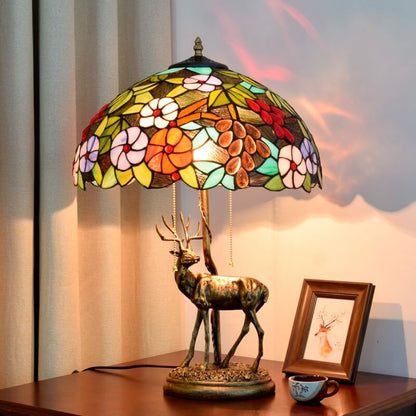 Tiffany Stained Glass Elk Base 2-Light Table Lamp