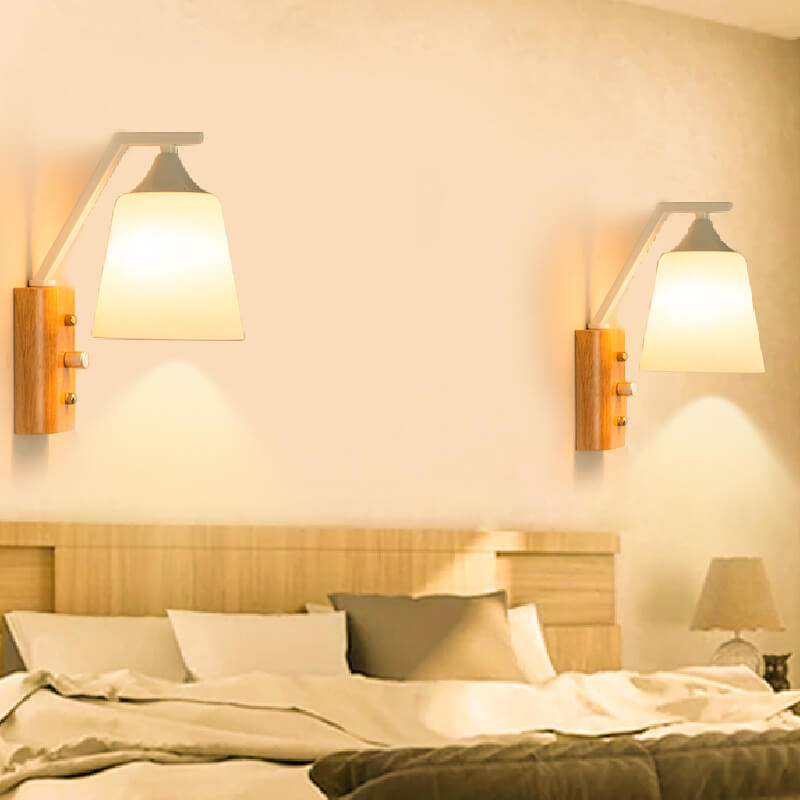 Modern Solid Wood Glass Bell Shade 1-Light Wall Sconce Lamp